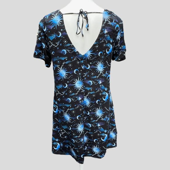 Hot Topic Blue Celestial Button Front Mini Dress Sun Moon Stars Juniors Size SM - Picture 4 of 7